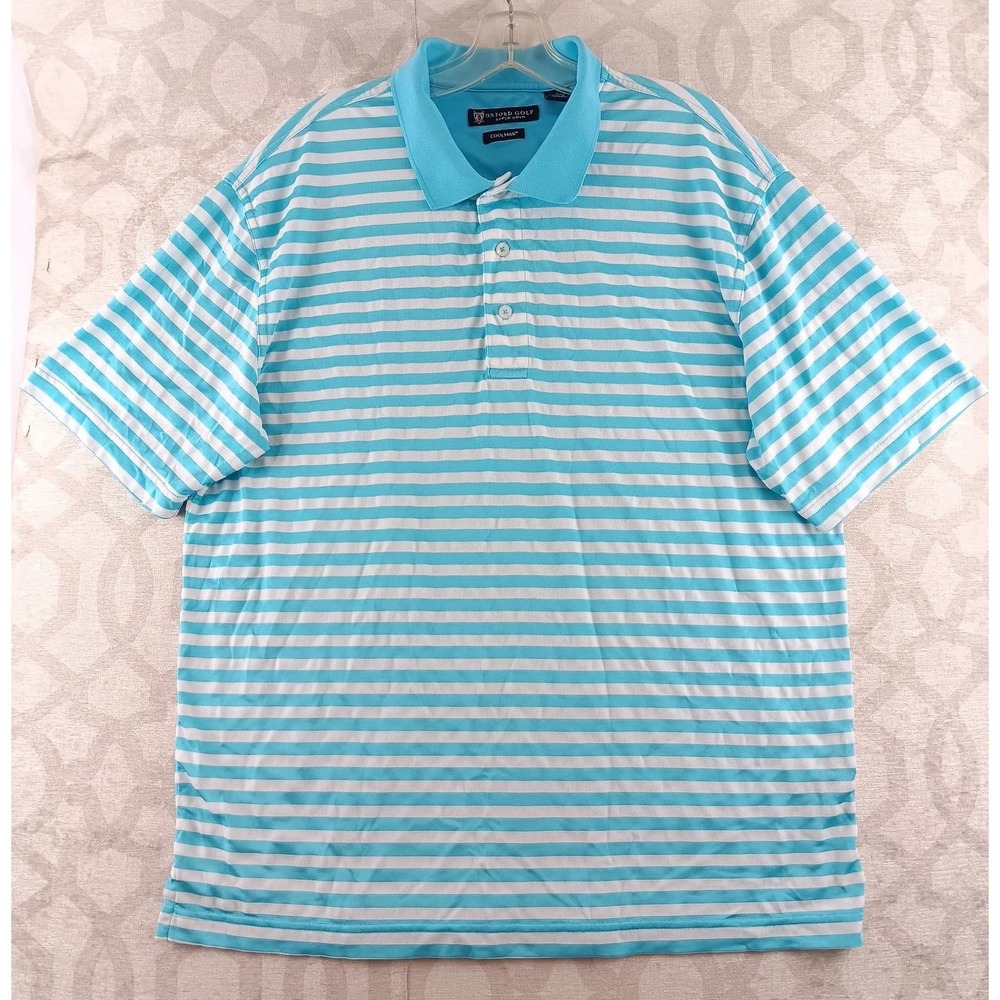 Oxford Super Dry Cool Max Golf Polo Shirt Mens Large Green White Striped‎